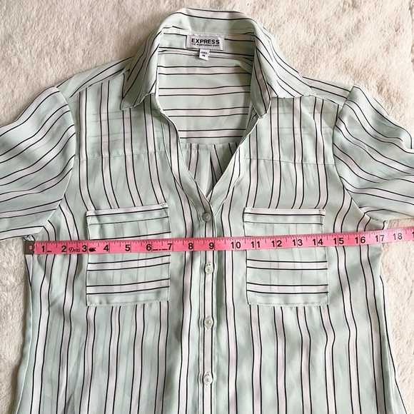 Express | Mint Striped Button Down Roll Tab Portofino Blouse - Picture 13 of 14